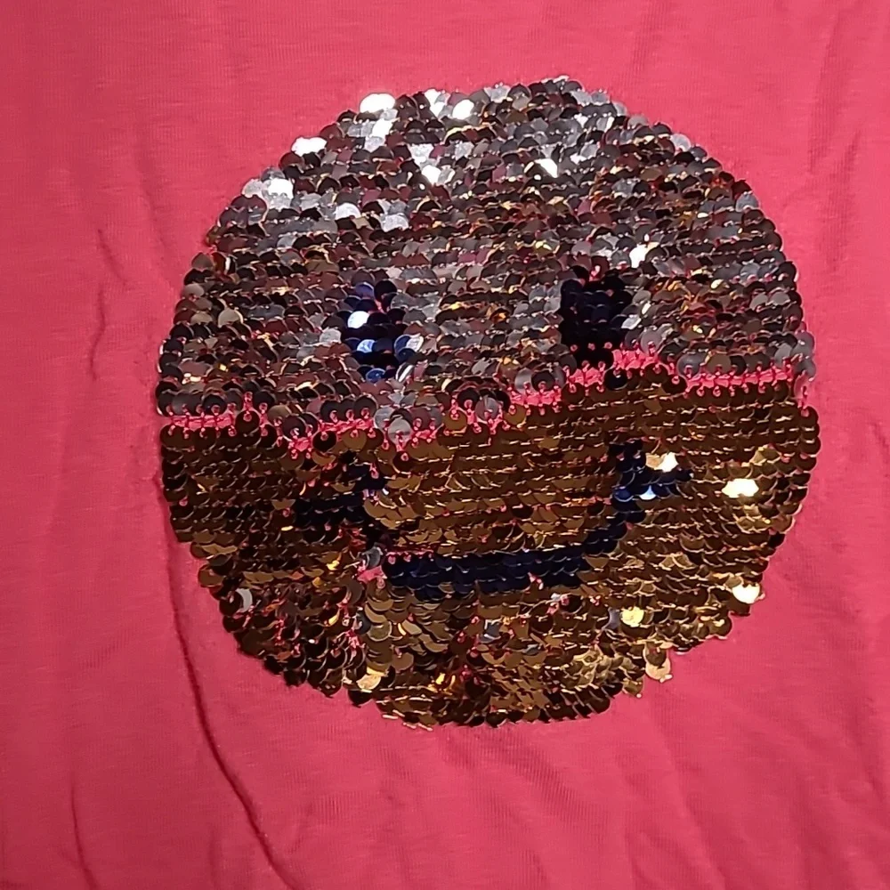 Gymboree Girls Large sequin sparkly smiley face long sleeve pink Tshirt